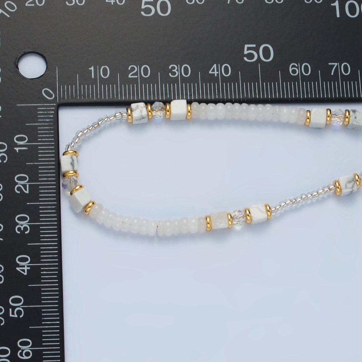 Handmade White Howlite Beaded Chain Necklace 15.55 inch | WA2568