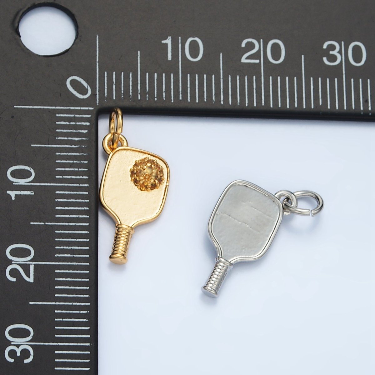 Minimalist Pickle Ball Charm in 24K Gold Filled Pendant Sports Paddle with CZ Ball D-620