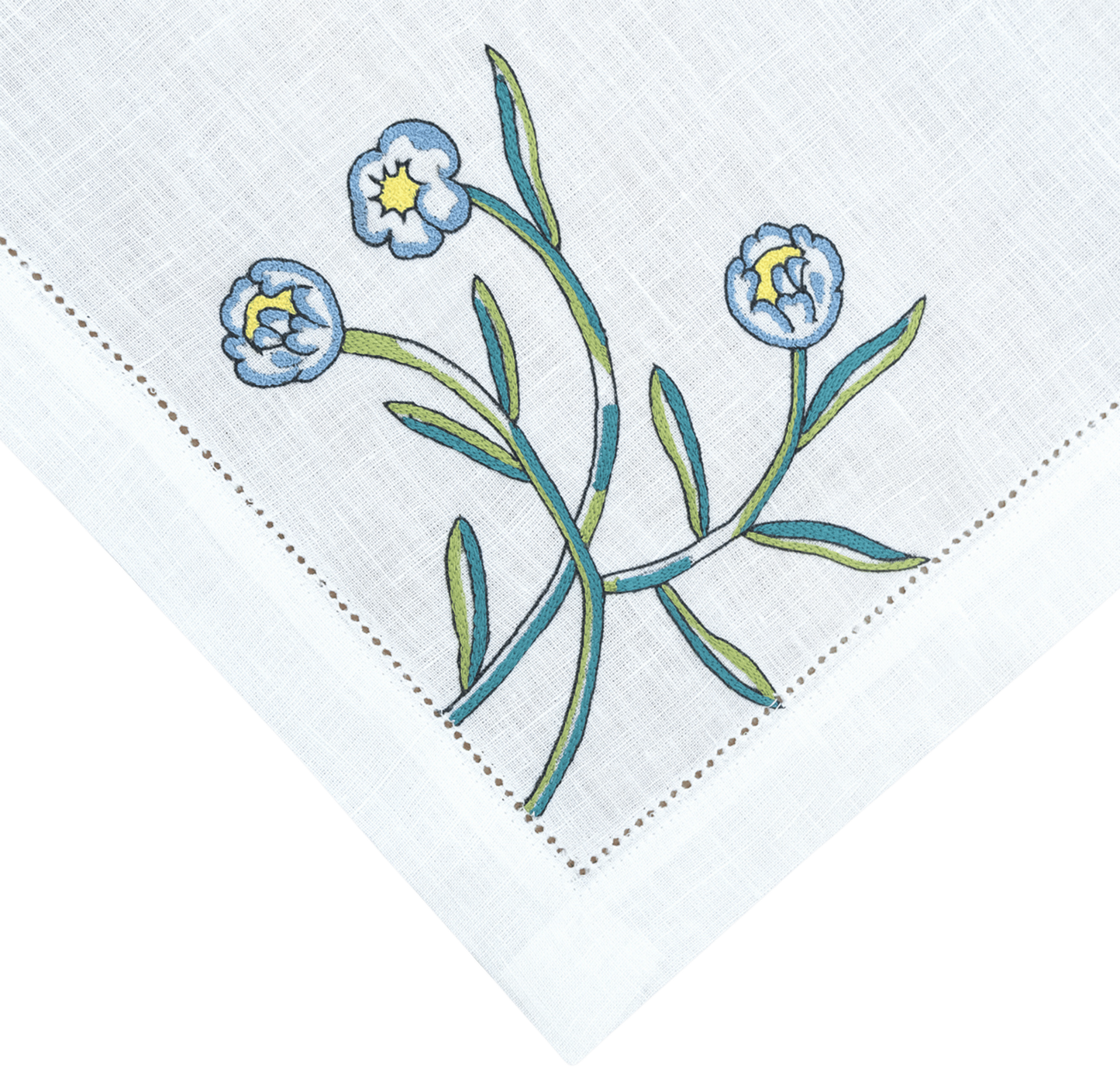 Hand Embroidered Floral Fresco Napkins 18" x 18" (Set of 4)