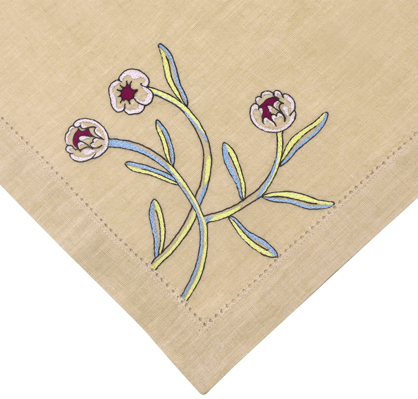 Hand Embroidered Floral Fresco Napkins 18" x 18" (Set of 4)