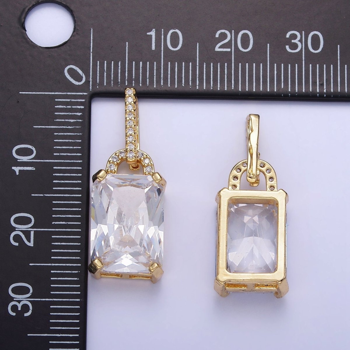 OS 16K Gold Filled Light Blue Baguette Micro Paved CZ Geometric Bail Pendant | AA425