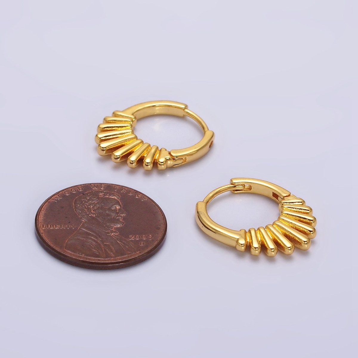24K Gold Filled Multiple Bar Geometric Sunburst 15mm Huggie Earrings | AE811