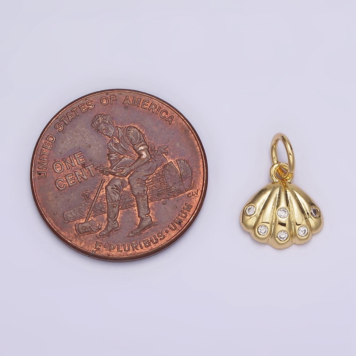14K Gold Filled 12mm Clear CZ Dotted Sea Clam Shell Add-On Charm | N982