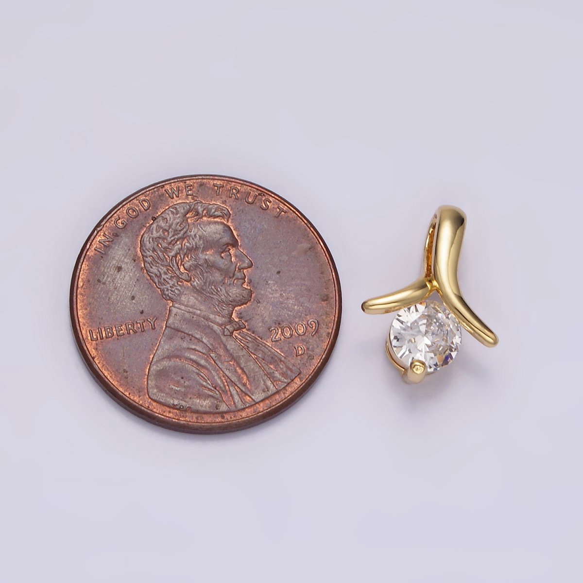 14K Gold Filled 13mm Clear Round CZ Curved Band Bail Pendant | AA726