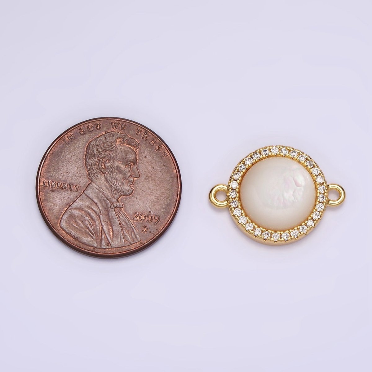 14K Gold Filled 13mm Moonstone Gemstone Micro Paved CZ Round Connector | G118