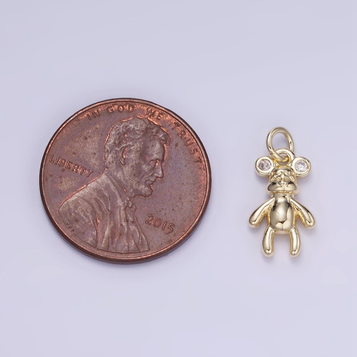 14K Gold Filled 15mm Bear Animal CZ Mini Charm | W550