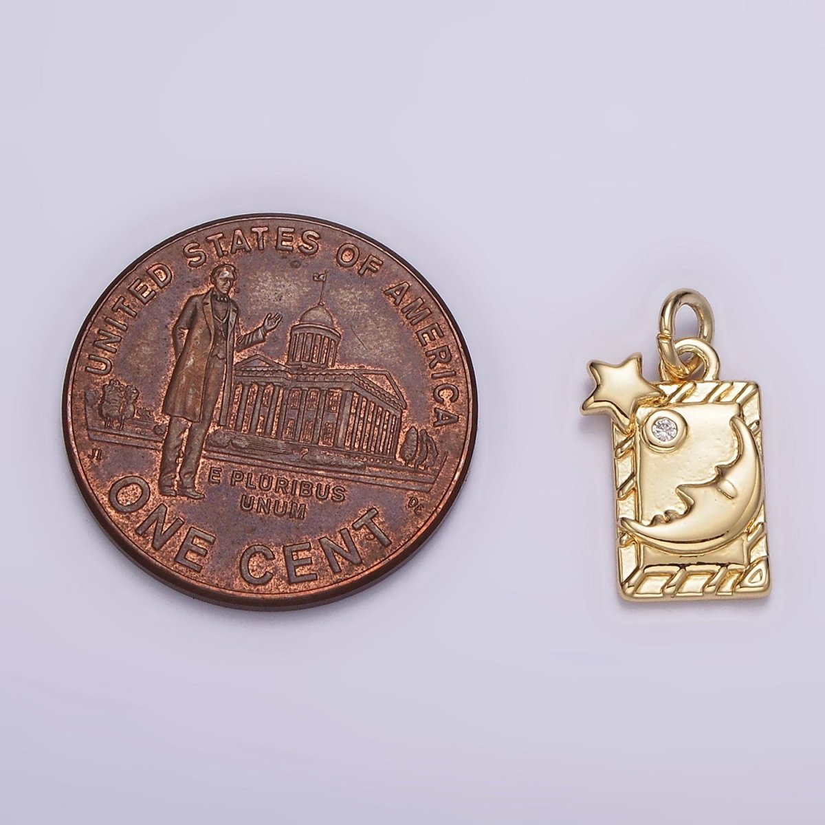 14K Gold Filled 15mm Celestial Star Crescent Moon Face Bar CZ Tag Charm | AG598