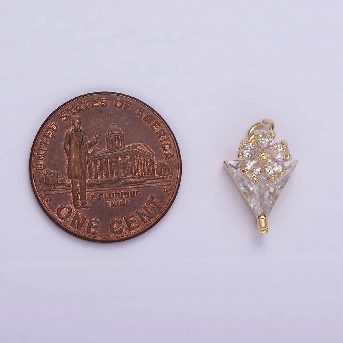14K Gold Filled 15mm Clear CZ Flower Triangle Mini Add-On Charm | AG417