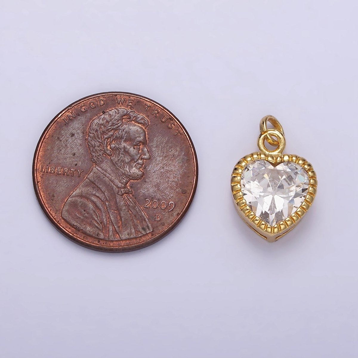 14K Gold Filled 15mm Clear CZ Heart Line-Textured Add-On Charm | N1517