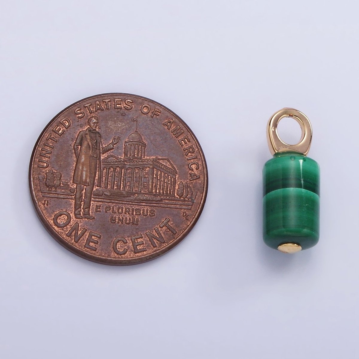 14K Gold Filled 15mm Malachite Gemstone Tube Drop Charm | AG686