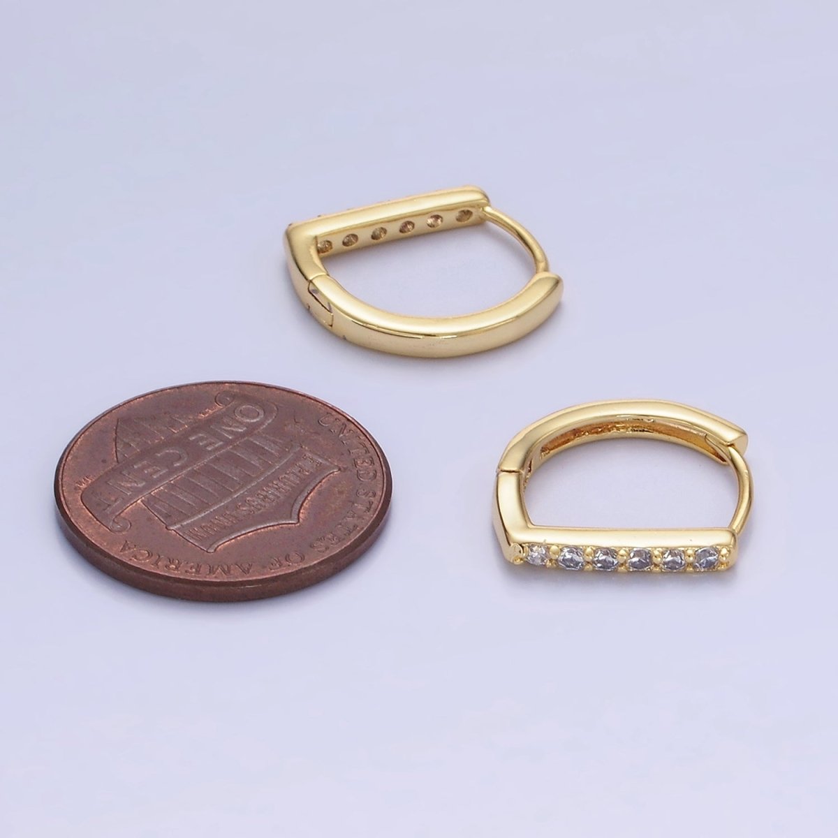 14K Gold Filled 15mm Micro Paved D Huggie Earrings | AB1328