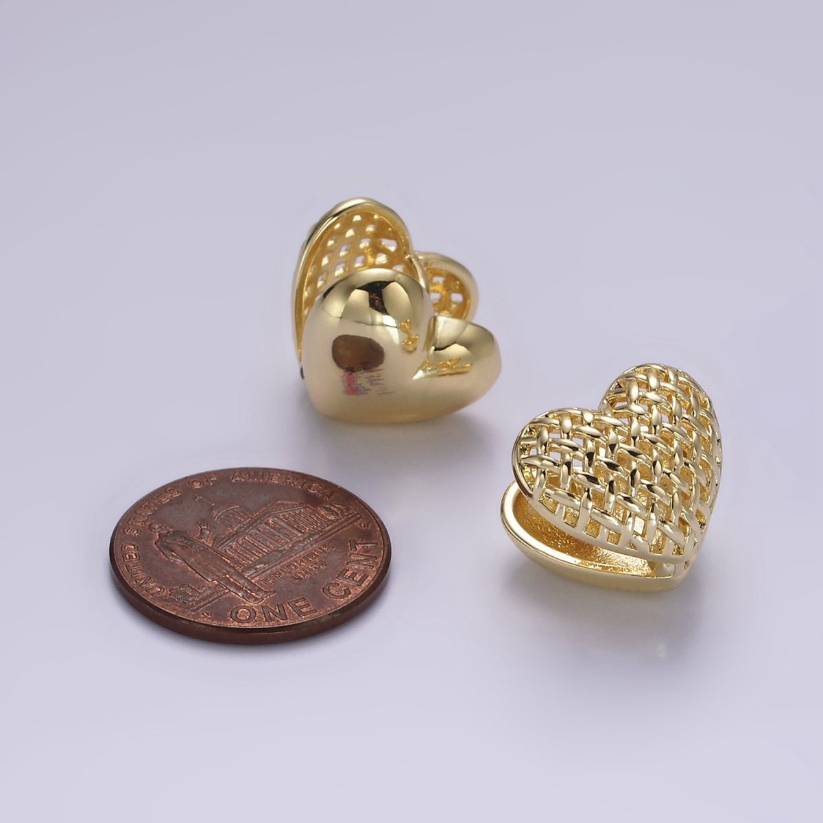 14K Gold Filled 15mm Open Rattan Heart Huggie Earrings | AE1001