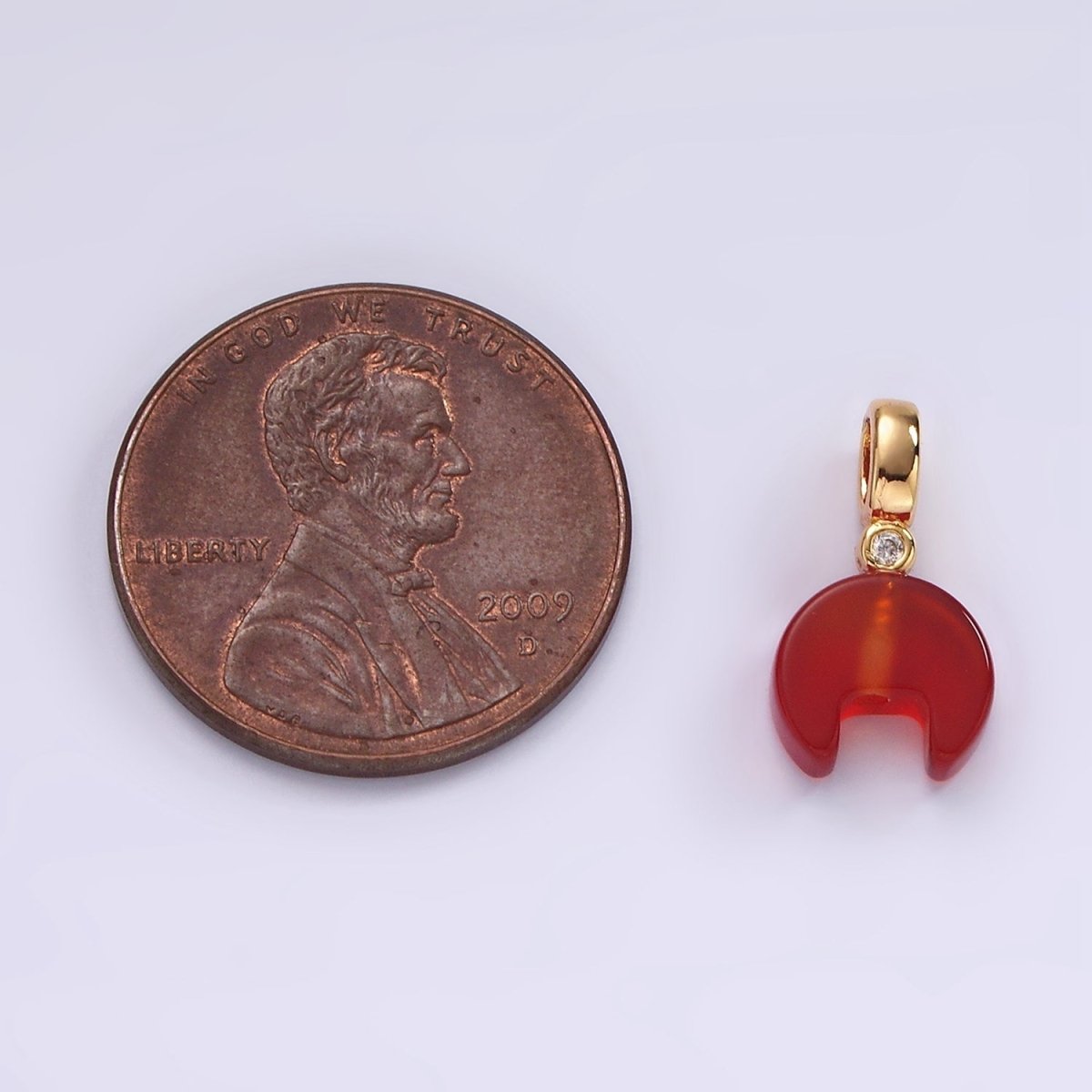 14K Gold Filled 15mm Red Carnelian Gemstone Horn Clear CZ Bail Pendant | N2027