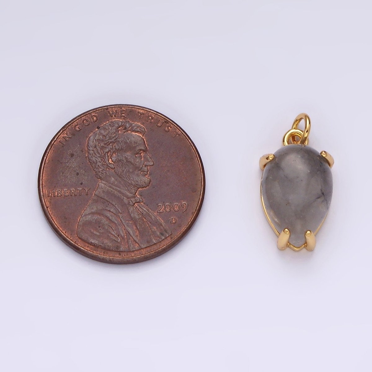 14K Gold Filled 16.5mm Teardrop Grey Agate Gemstone Charm | AC786