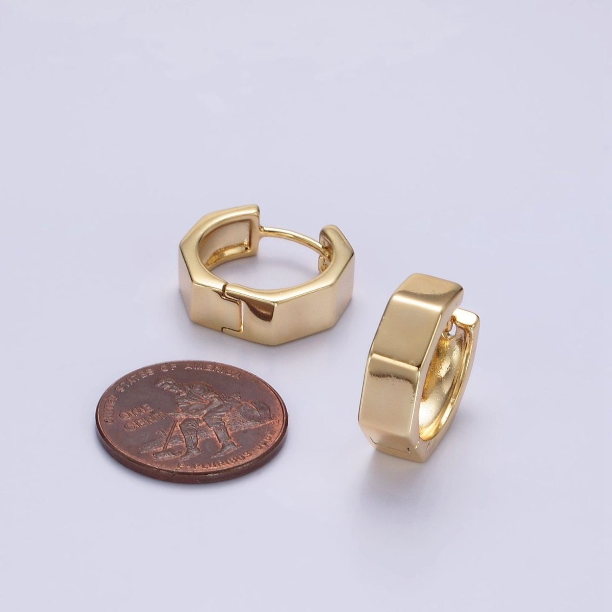14K Gold Filled 16mm Hexagonal Minimalist Geometric Huggie Hoop Earrings | AE903