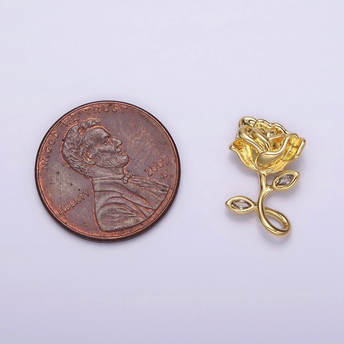 14K Gold Filled 16mm Rose Flower CZ Leaf Open Loop Pendant | N1807