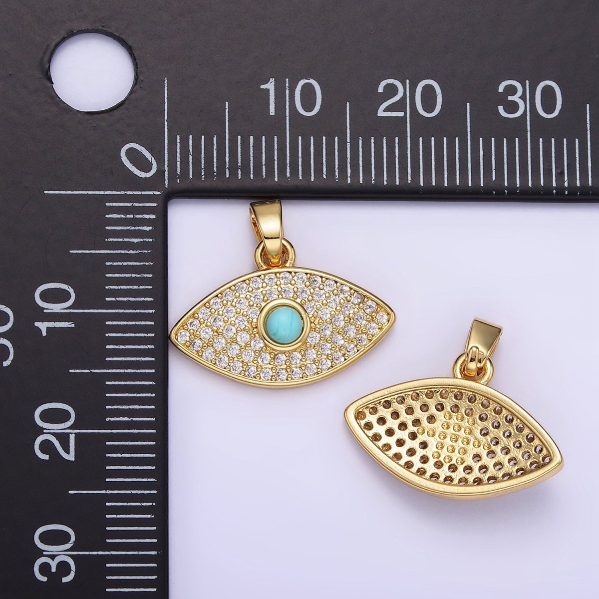 14K Gold Filled 16mm Turquoise Micro Paved CZ Evil Eye Pendant | AH162