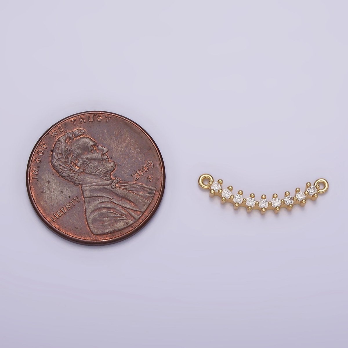 14K Gold Filled 17.5mm Clear CZ Curved Connector | G-076