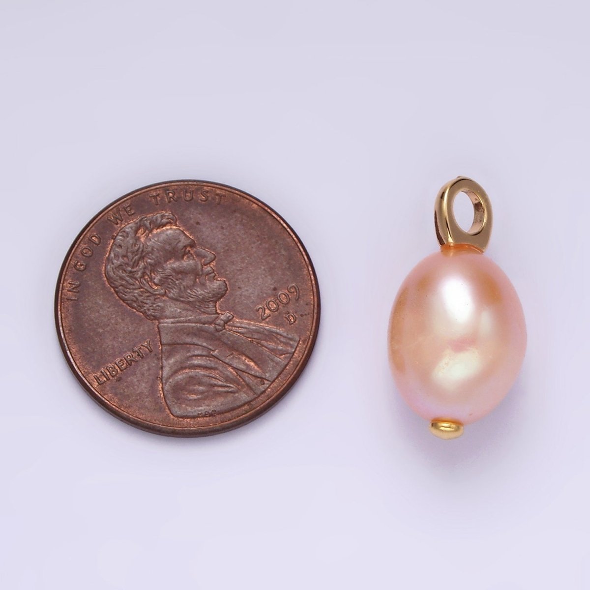 OS 14K Gold Filled 17.5mm Pink Peach Freshwater Pearl Drop Pendant | P1649