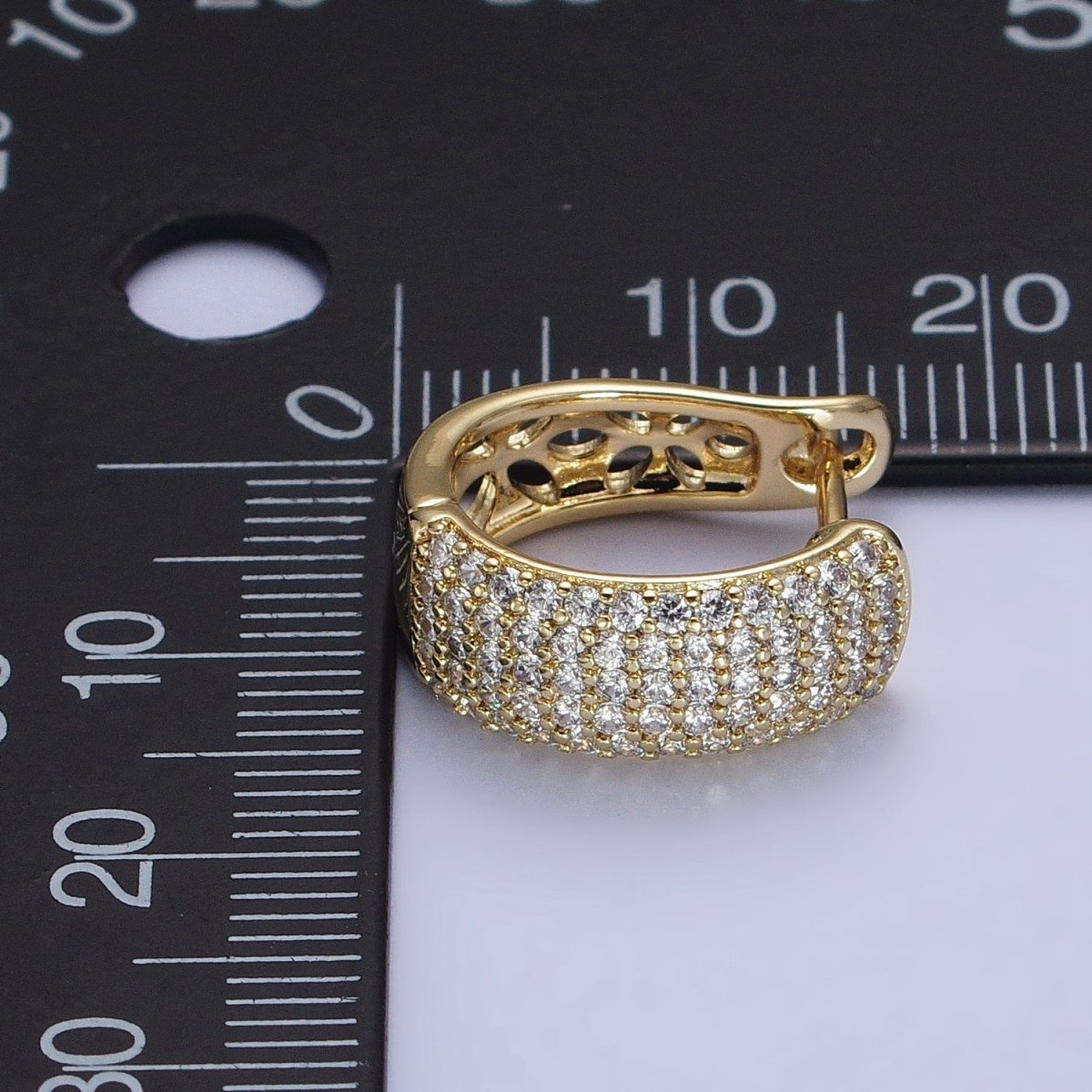 14K Gold Filled 17mm Clear Micro Paved CZ Rounded English Lock Earrings | AB323