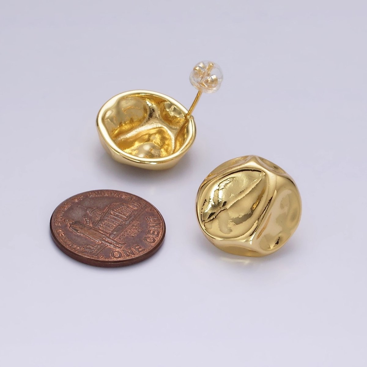 14K Gold Filled 17mm Molten Hammered Round Stud Earrings | V239