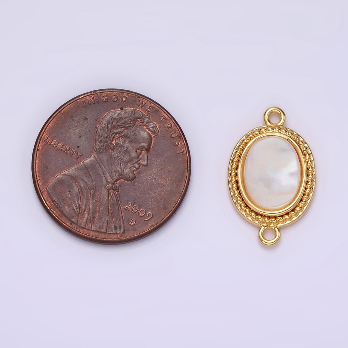 14K Gold Filled 17mm Shell Pearl Braided Bezel Oval Connector | G-062