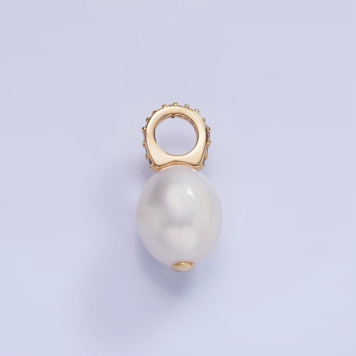 14K Gold Filled 18mm Baroque Freshwater Pearl Micro Paved CZ Drop Pendant | P1724