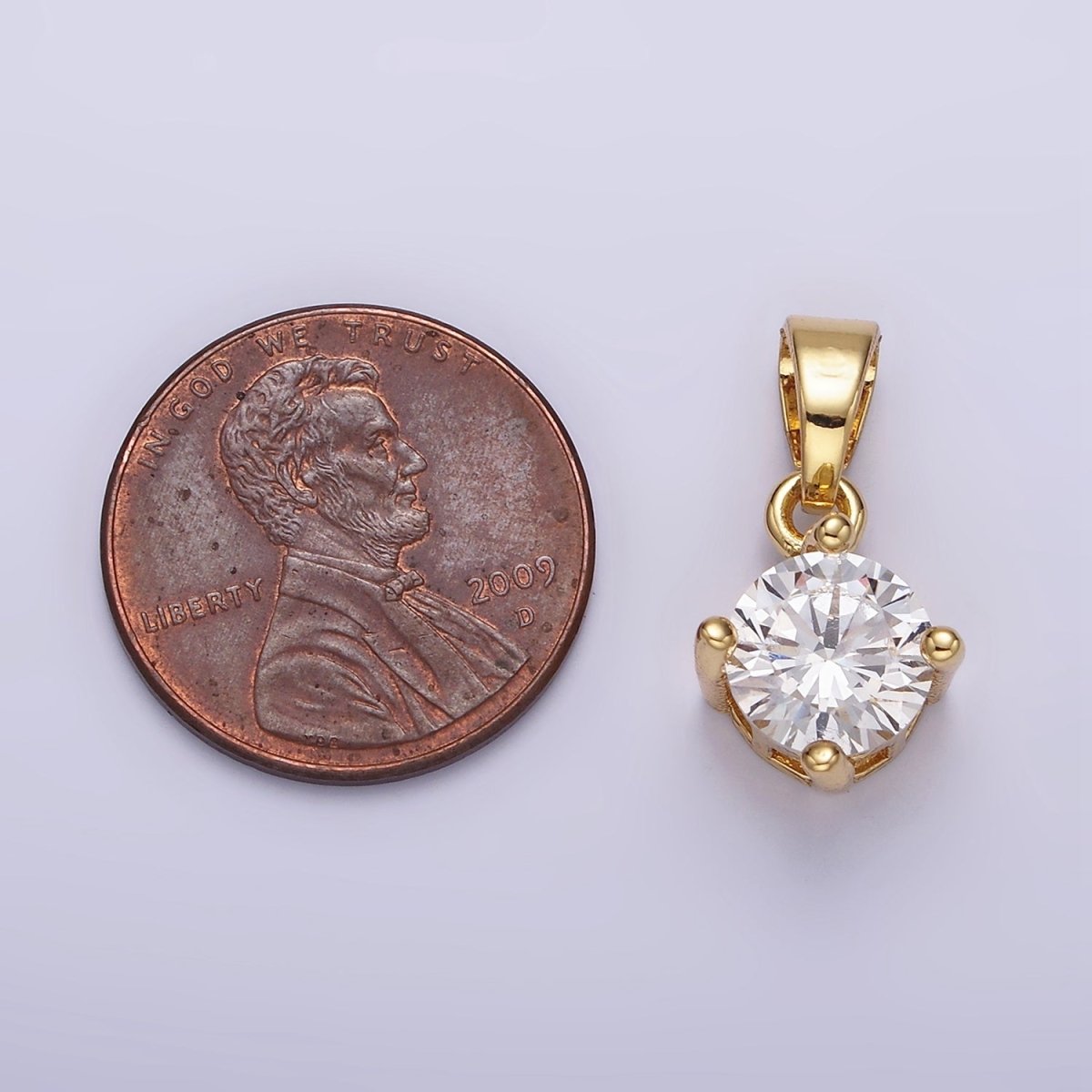 14K Gold Filled 18mm Clear Round Cubic Zirconia CZ Solitaire Minimalist Pendant | N1283