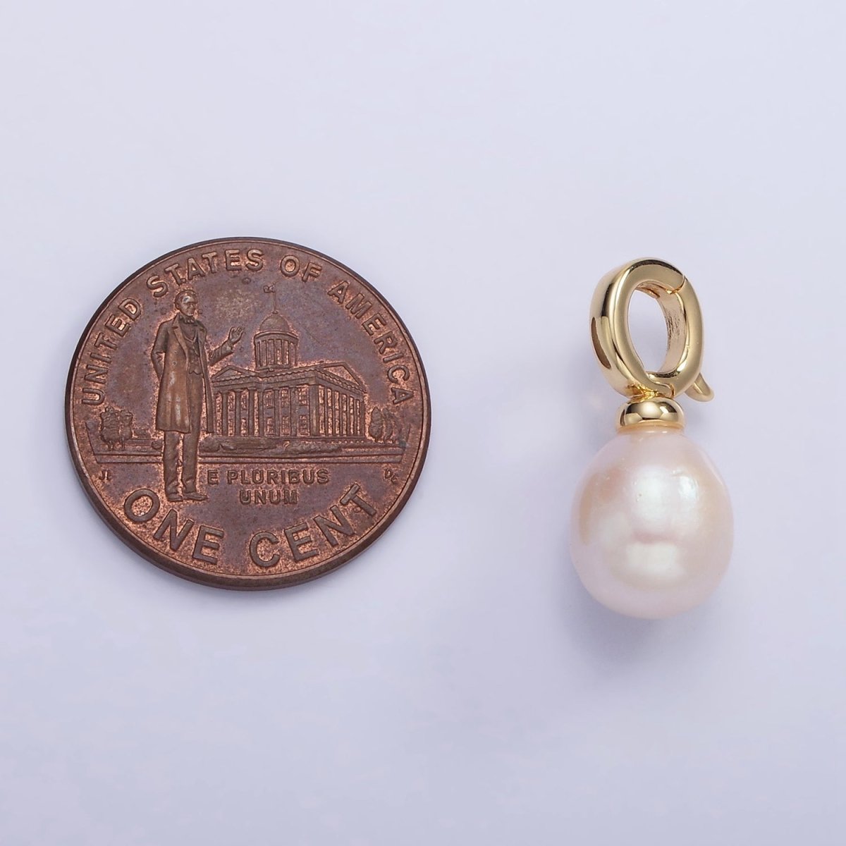 14K Gold Filled 18mm Freshwater Pearl Drop Snap Latch Bail Pendant | P1696