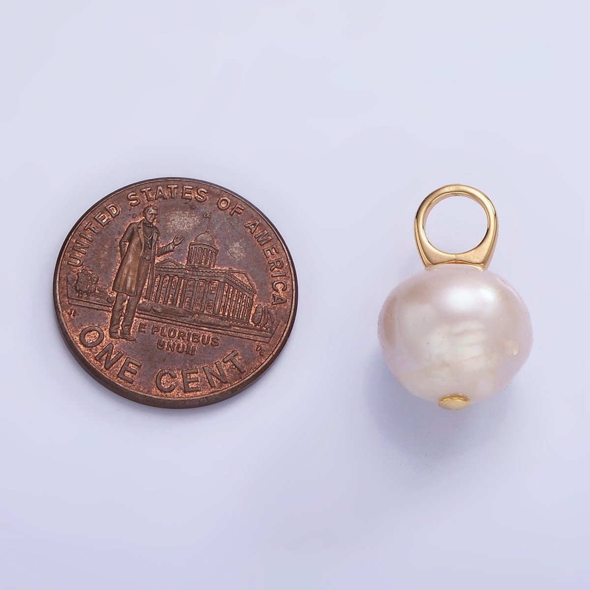 14K Gold Filled 18mm White Freshwater Pearl Button Drop Pendant | P1688