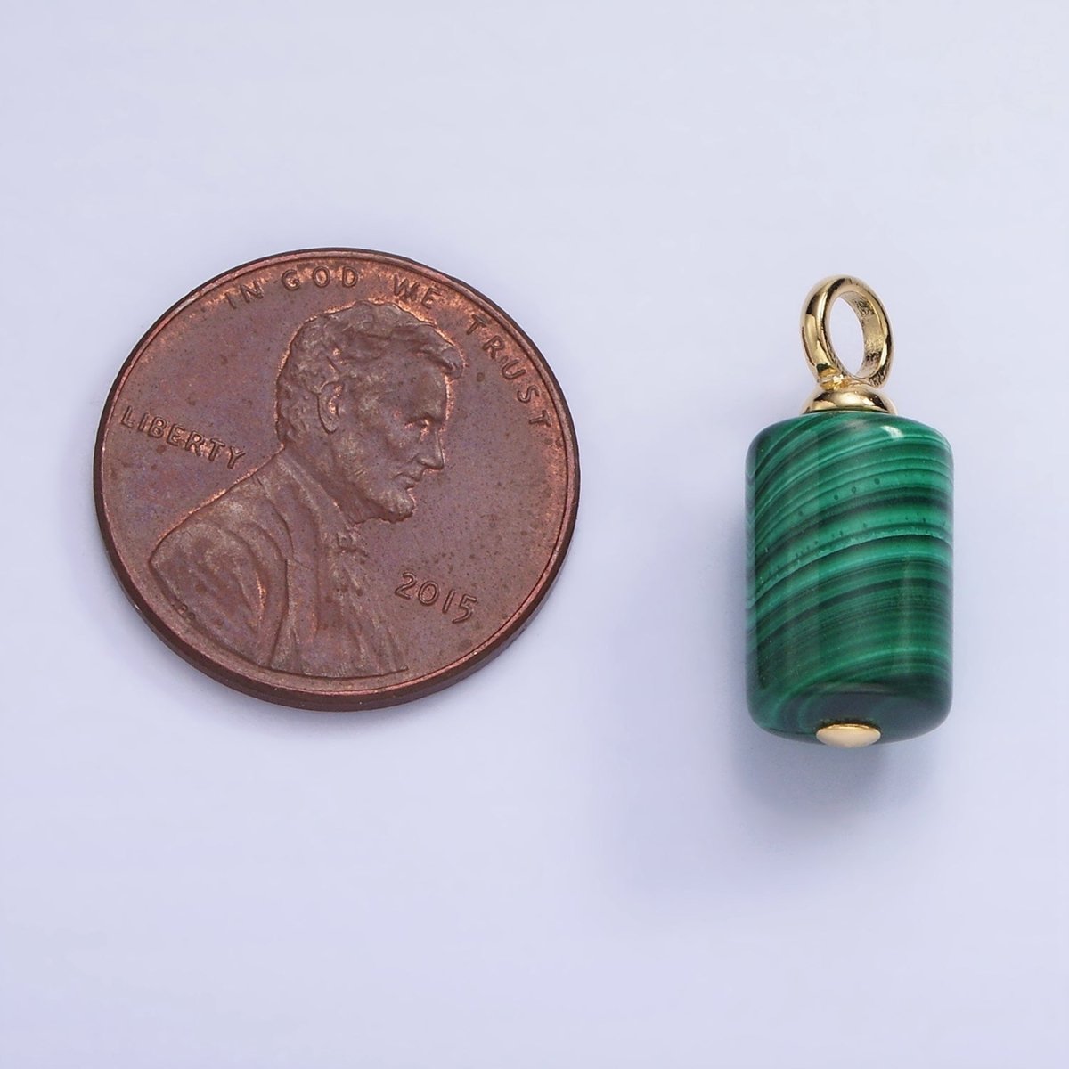 14K Gold Filled 19mm Malachite Gemstone Tube Cylinder Drop Charm | AG706
