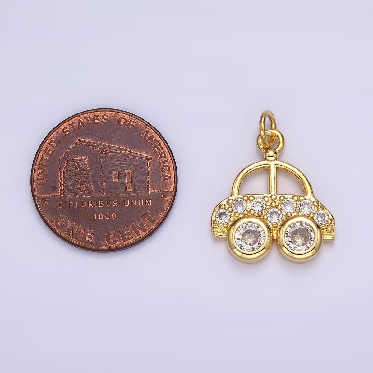 14K Gold Filled 20mm Car Transportation Clear Micro Paved CZ Charm | N1041