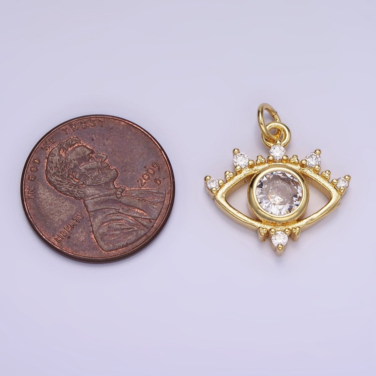 14K Gold Filled 20mm Clear CZ Open Evil Eye Charm | AG-641