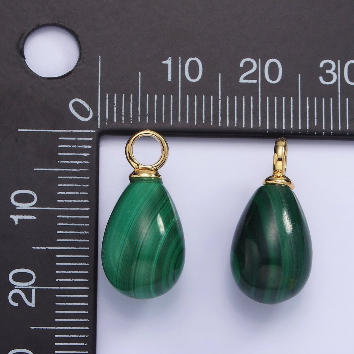 14K Gold Filled 20mm Green Malachite Gemstone Teardrop Charm | AG623