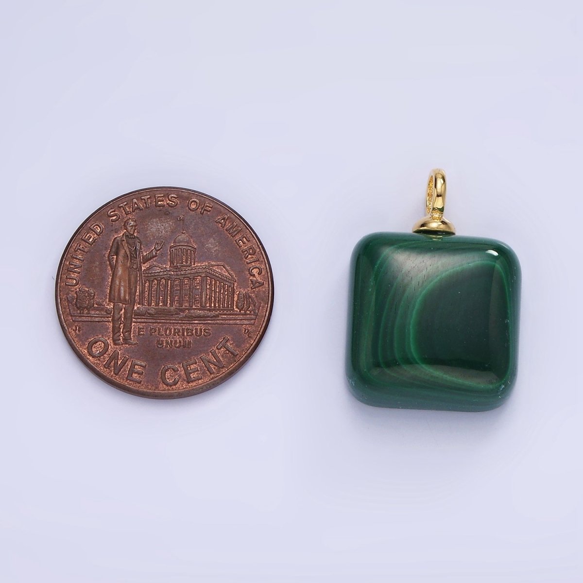 14K Gold Filled 20mm Malachite Gemstone Square Charm | AG681