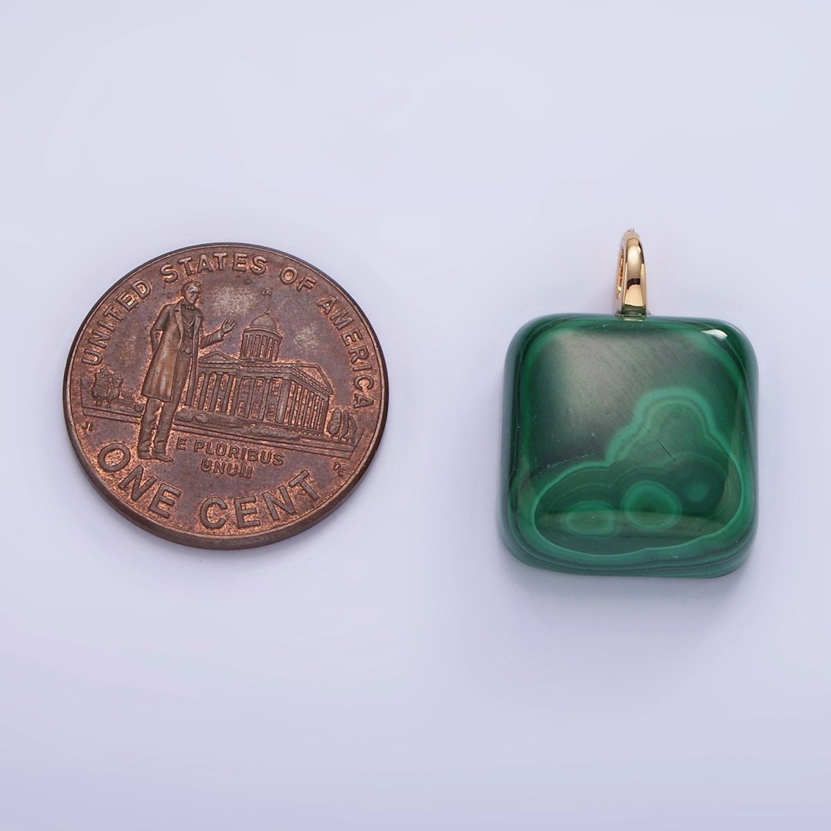14K Gold Filled 20mm Malachite Gemstone Square Drop Charm | AG682