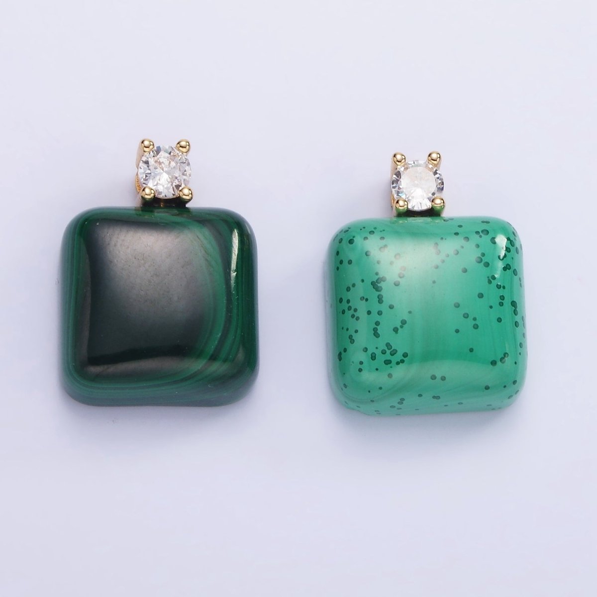14K Gold Filled 20mm Malachite Square CZ Bail Pendant | AG710