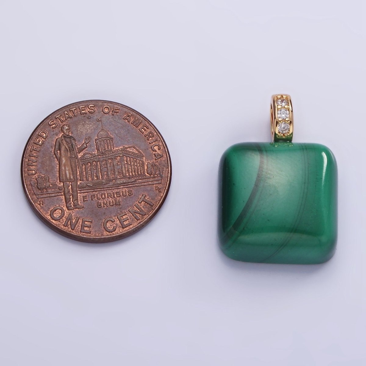 14K Gold Filled 20mm Malachite Square Micro Paved CZ Bail Pendant | AH137