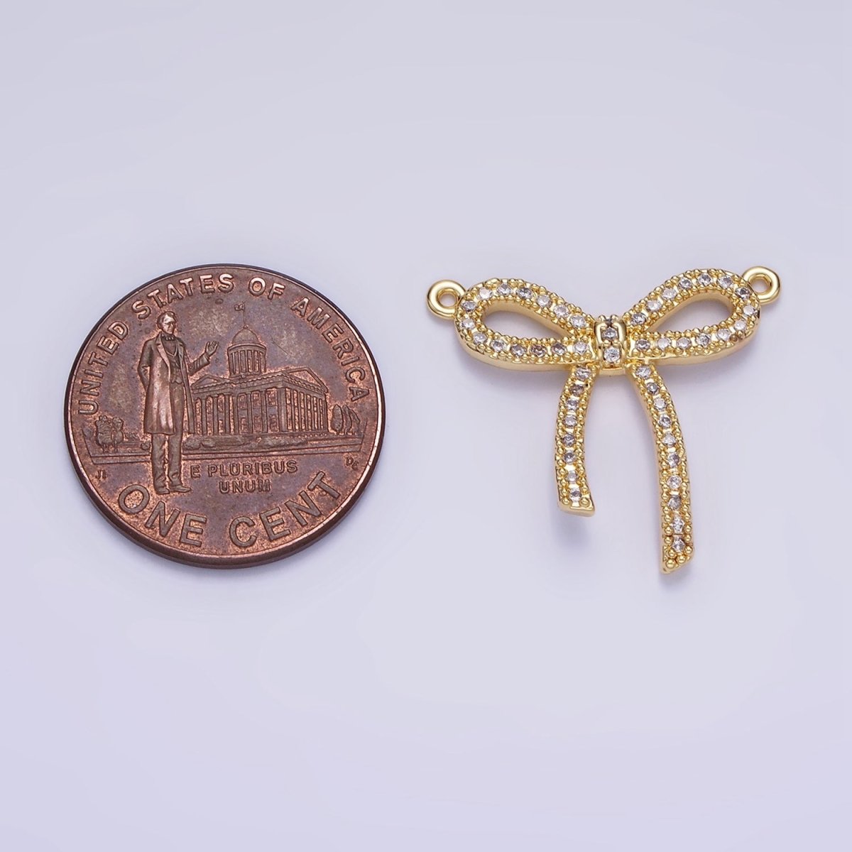 14K Gold Filled 20mm Micro Paved CZ Ribbon Bow Connector | G284