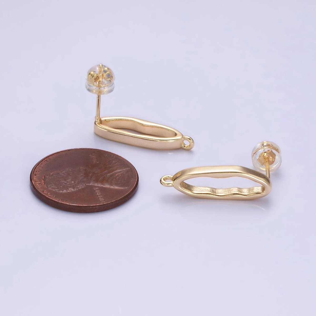 14K Gold Filled 20mm Open Oblong Band Drop Stud Earrings Findings | Z707