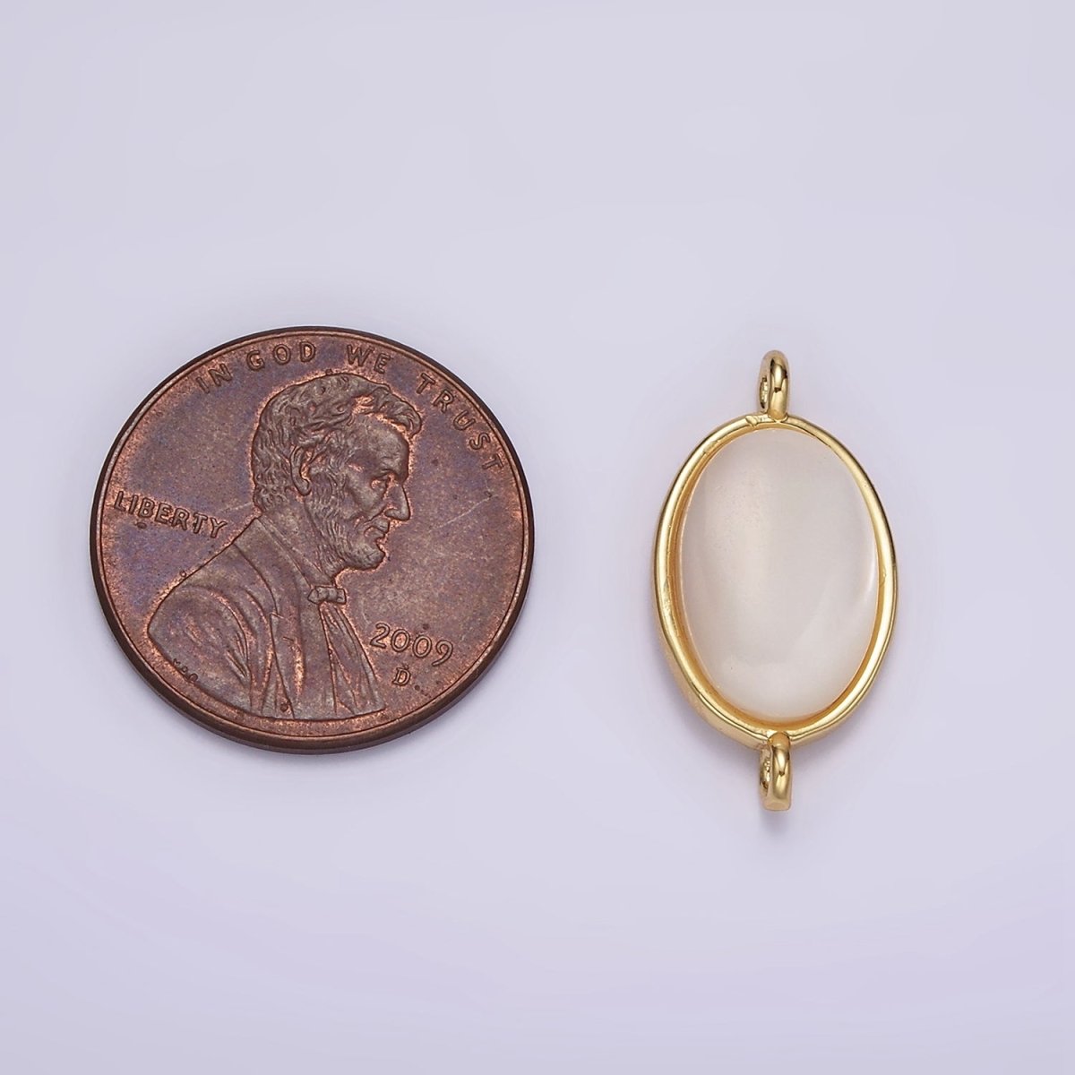 OS 14K Gold Filled 20mm Shell Pearl Oblong Bezel Connector | G822