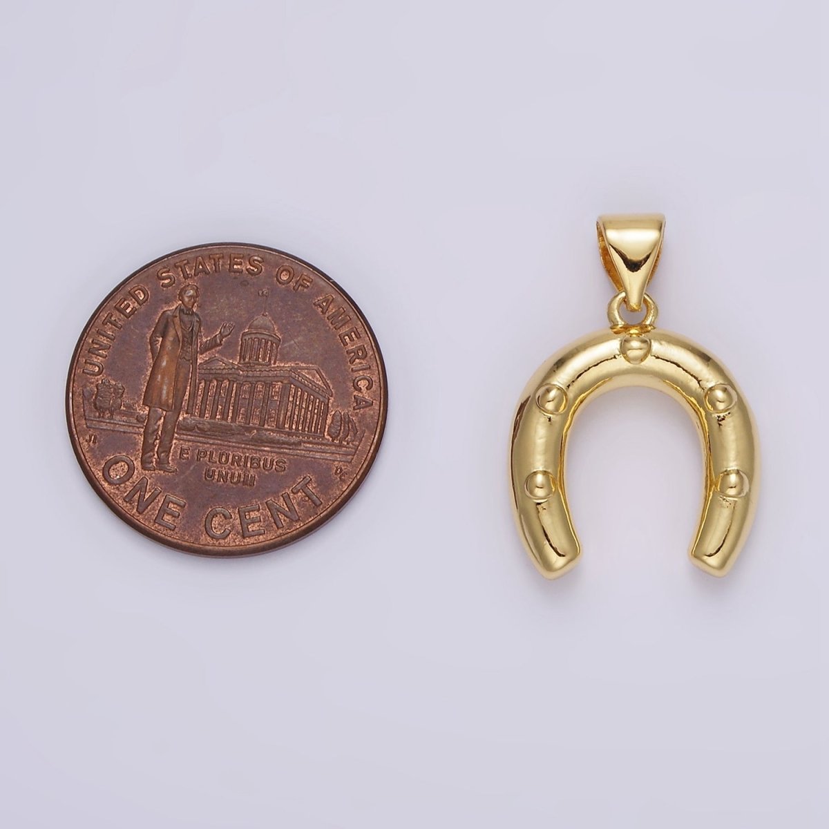 14K Gold Filled 21mm Horseshoe Dotted Minimalist Pendant | AH075