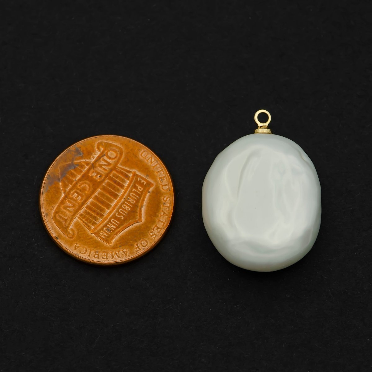 14K Gold Filled 21mm White Keshi Freshwater Pearl Oval Charm | P1589
