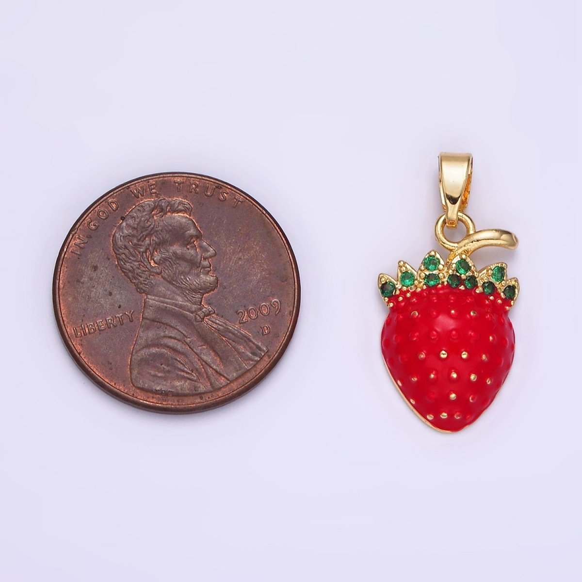 14K Gold Filled 22.5mm Strawberry Fruit Red Enamel Pendant | N1832
