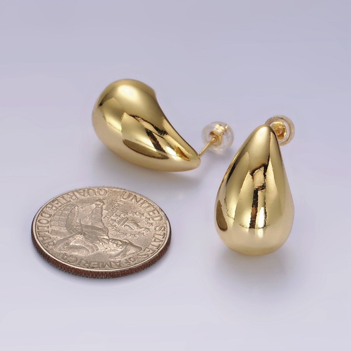 14K Gold Filled 22.5mm Teardrop Dome Modern Statement Stud Earrings | AE177