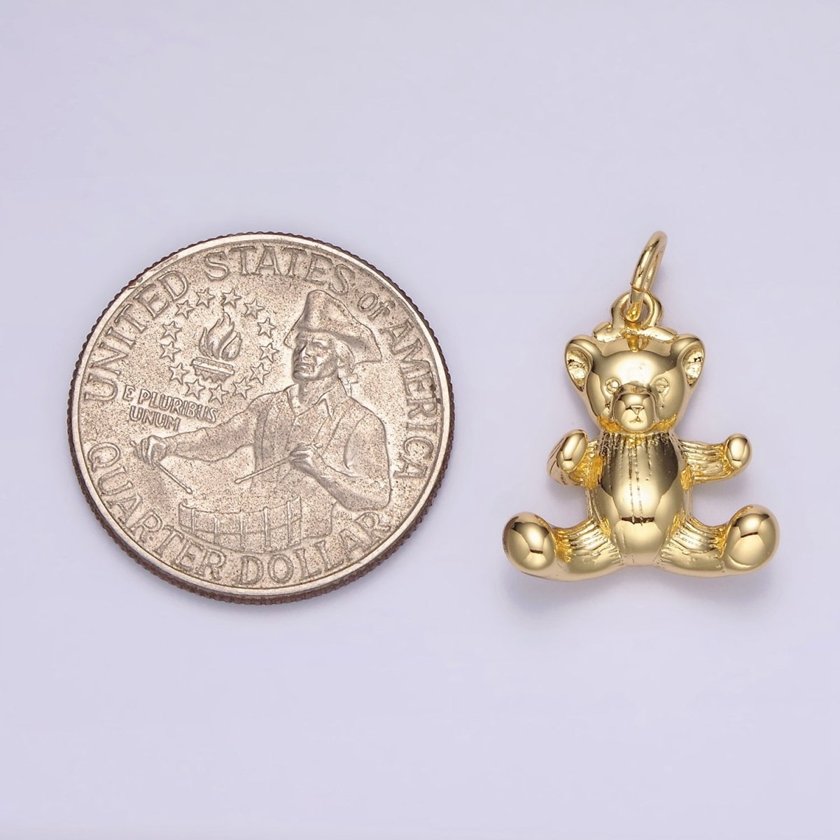 14K Gold Filled 23.5mm Sitting Teddy Bear Line-Textured Animal Charm | N1524