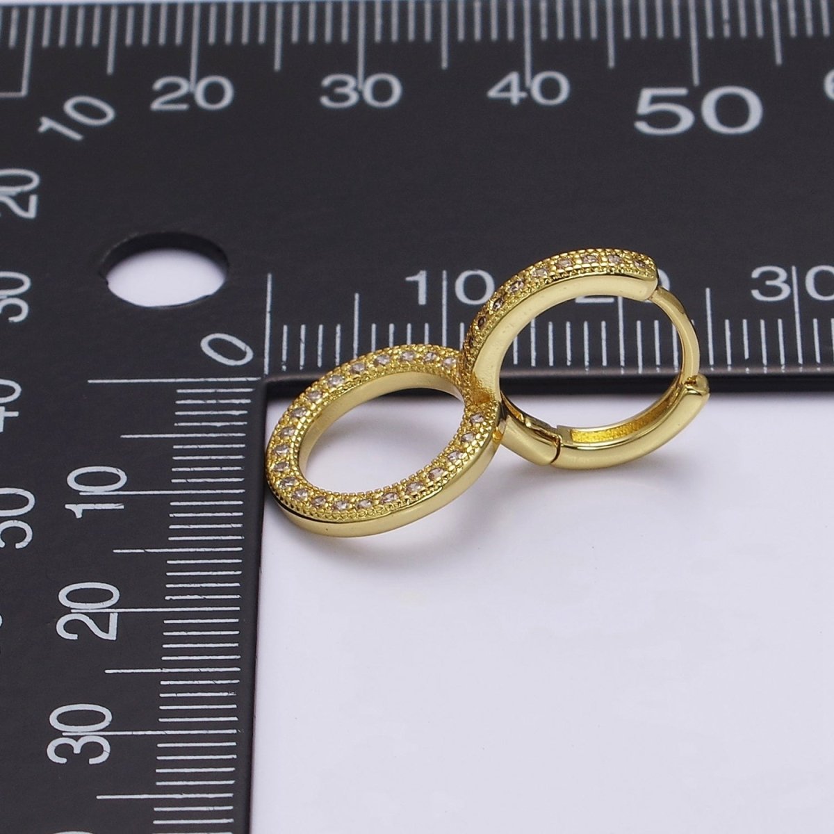 14K Gold Filled 25mm Clear Micro Paved CZ Double Circle Drop Huggie Earrings | AE769
