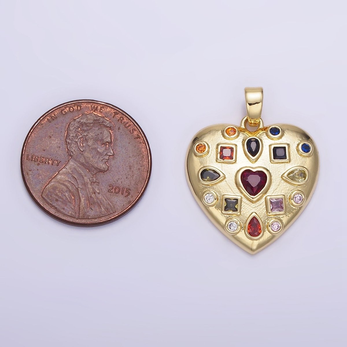 14K Gold Filled 25mm Multicolor CZ Heart Dome Pendant | AH145