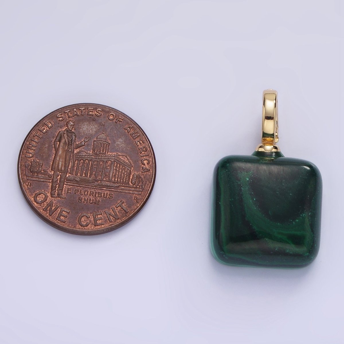 14K Gold Filled 25mm Square Malachite Snap Latch Bail Pendant | AG683