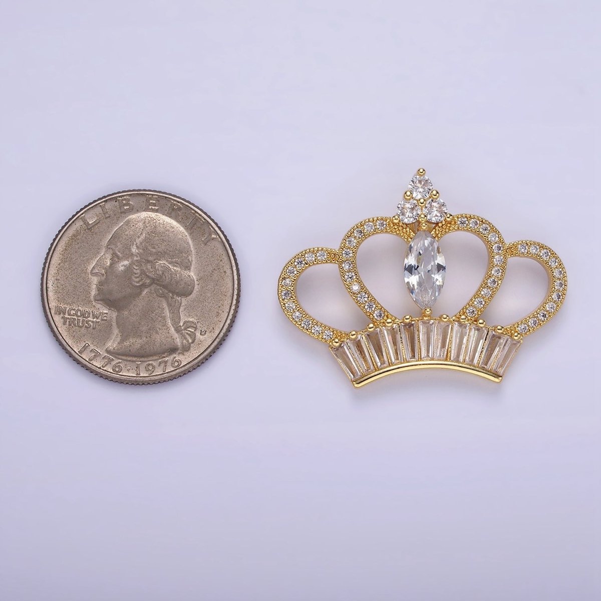 14K Gold Filled 26mm Clear Marquise Baguette Micro Paved Open Royal Crown Pendant | AA1133